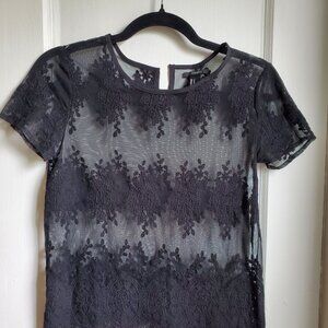Forever 21 black embroidered mesh blouse